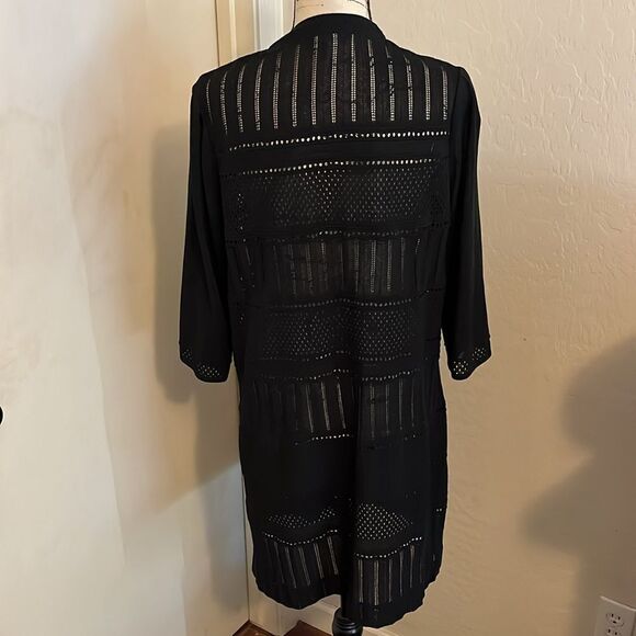 Ming Wang Black Semi Sheer Mesh Open Cardigan Duster Capsule Wardrobe Modern - Picture 3 of 8